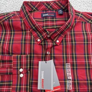 Roundtree & Yorke Dress‎ Shirt Mens 4XB Red NEW travelSMART Plaid Long Sleeve